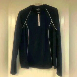 Lands End Sport Activewear Jacket Navy White XL 1/4 Zip Long Sleeve Running